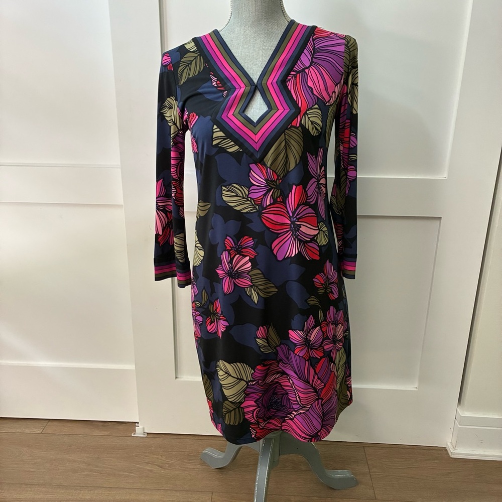 Trina Turk Pink and Black Floral Long Sleeve Dress